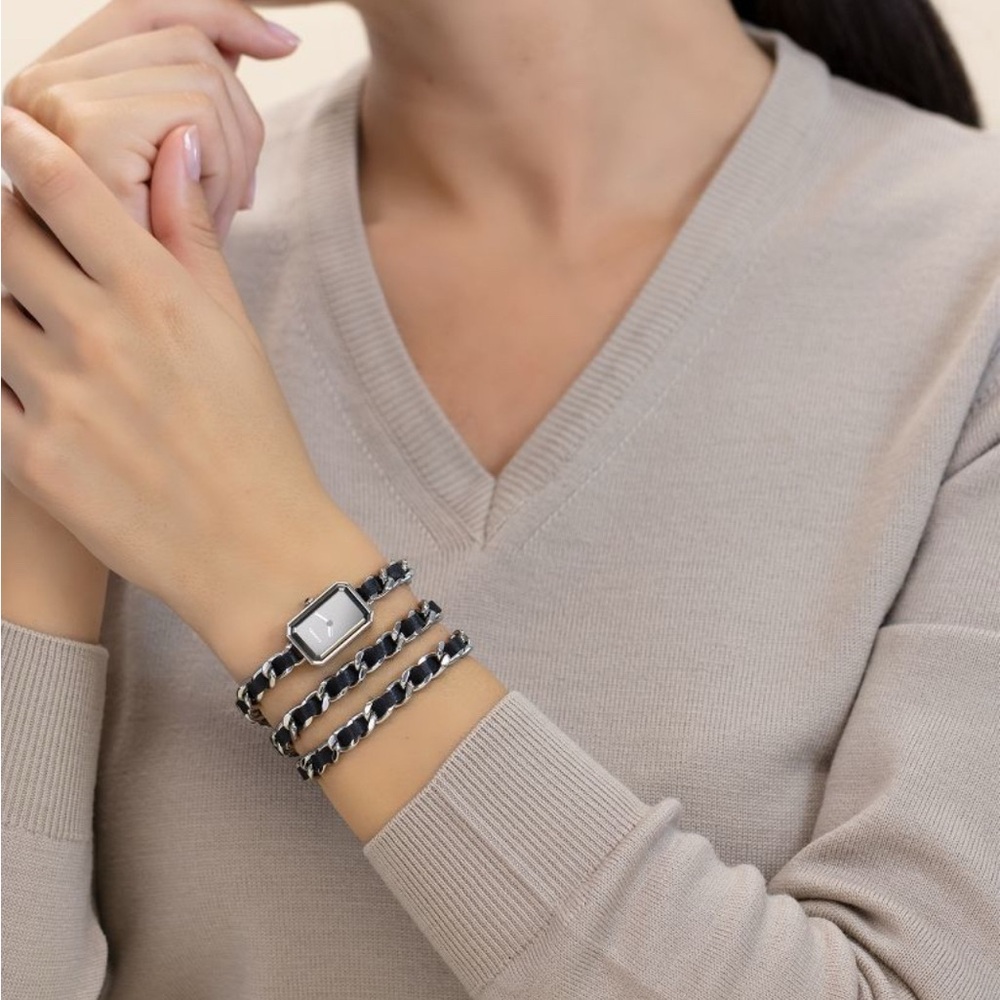 Chanel Triple Row Black and Silver Wrap Watch